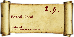 Pethő Jenő névjegykártya